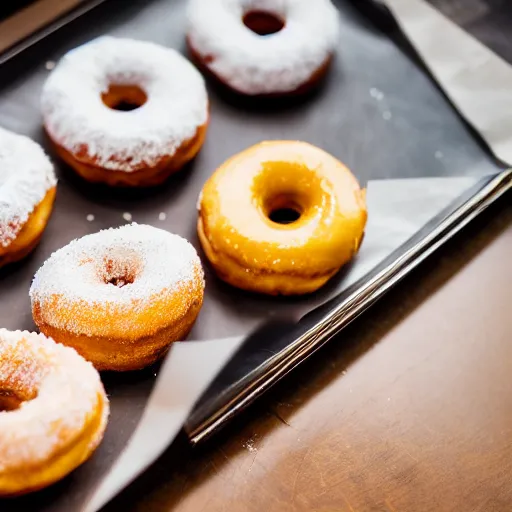 Image similar to fried donuts, menu magazine bar, canon eos r 3, f / 1. 4, iso 2 0 0, 1 / 1 6 0 s, 8 k, raw, unedited, symmetrical balance, in - frame