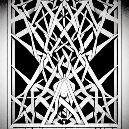 Image similar to neo - gothic white on black grainy effect conceptual figurative post - morden monumental abstract portrait made by escher and piranesi, highly conceptual figurative art, intricate detailed illustration, illustration sharp geometrical detail, vector sharp graphic, controversial poster art, polish poster art