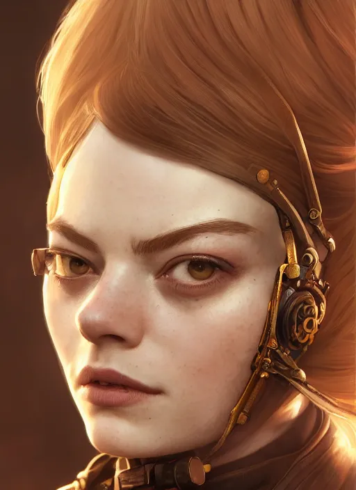 Image similar to steampunk portrait of Emma Stone, au naturel, hyper detailed, digital art, trending in artstation, cinematic lighting, studio quality, smooth render, unreal engine 5 rendered, octane rendered, art style by klimt and nixeu and ian sprigger and wlop and krenz cushart