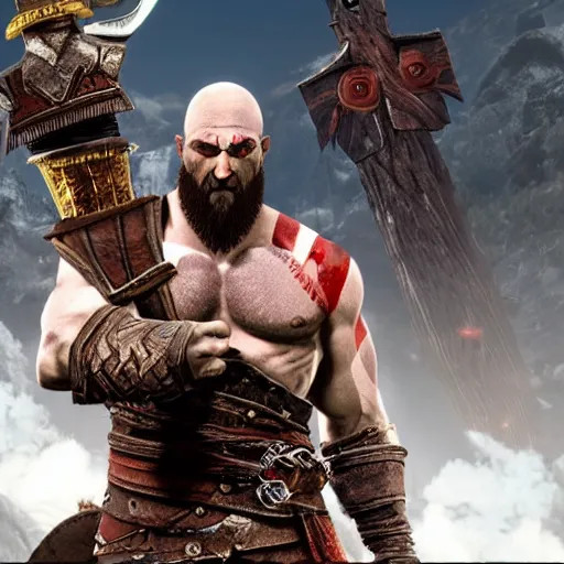 Image similar to kratos the god of war in the witcher 3 universe