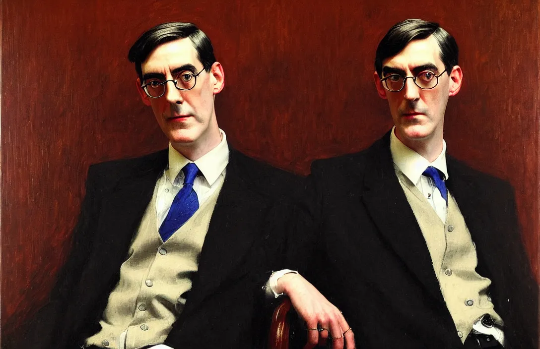 Image similar to portrait of jacob rees - mogg!!!!!!!!!!!!!!!!!!!!!!!!!!!, detailed face, detailed painting,, epic lighting, by ilya repin, phil hale and kent williams