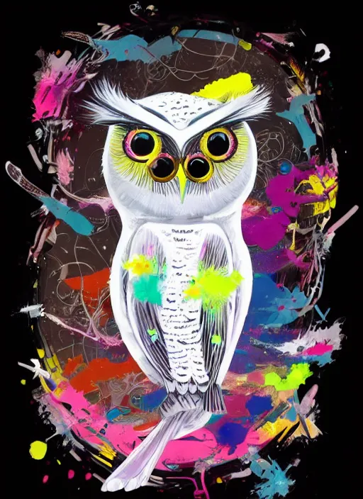 Prompt: arrogant elegant medium shot of white one - eyes owl dressed in samurai garment, pixiv fanbox, dramatic lighting, maximalist pastel color palette, splatter paint, pixar and disney exploded - view drawing, graphic novel by fiona staples and dustin nguyen, peter elson, alan bean, wangechi mutu, clean cel shaded vector art, trending on artstation