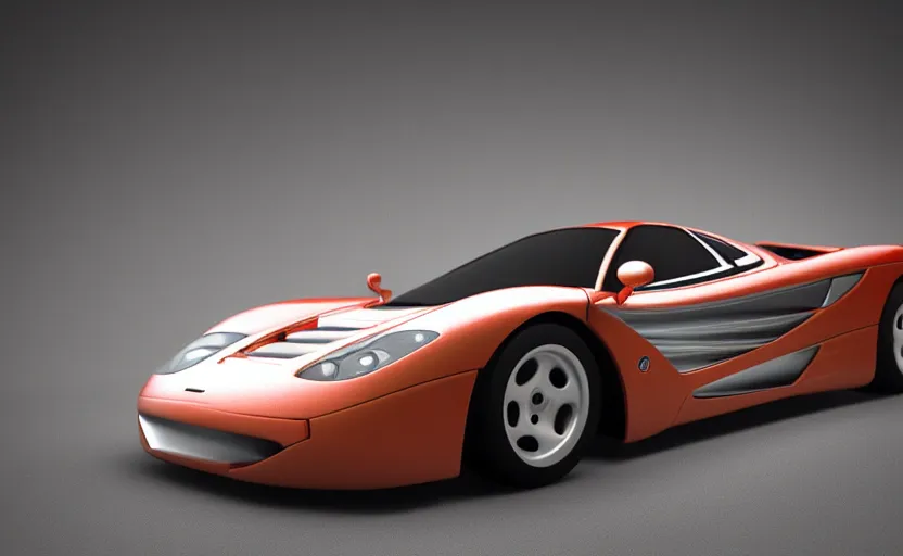 Image similar to “A 1998 McLaren F1 road car by Pixar, octane 3d render, 8k, (high quality), (extremely detailed), studio lighting”