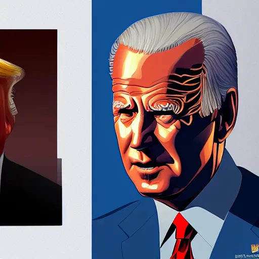 Image similar to trump looks in the mirror and sees biden, intricate, elegant, highly detailed, centered, grungy, digital painting, artstation, concept art, smooth, sharp focus, boris vallejo