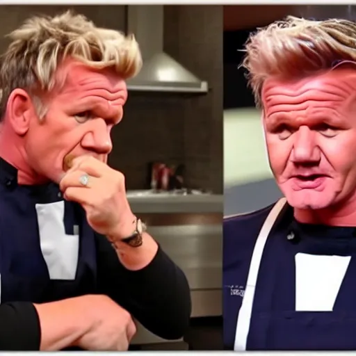 Image similar to gordon ramsay dissatisfied after taking a bite of a mcdonalds burger
