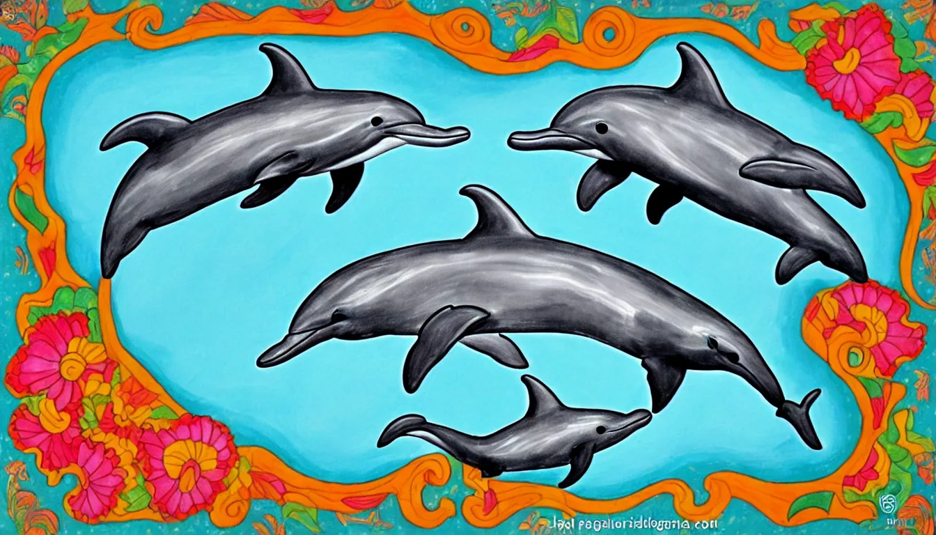 Image similar to a realistic dolphin in the style of mexican folk art