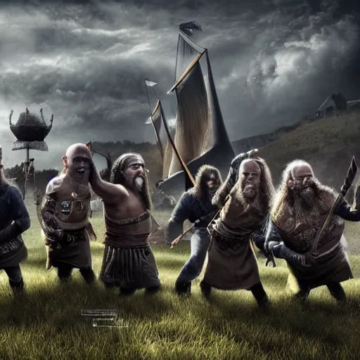 Image similar to The minions in The Vikings Digital art very detailed 4K quality Super Realistic