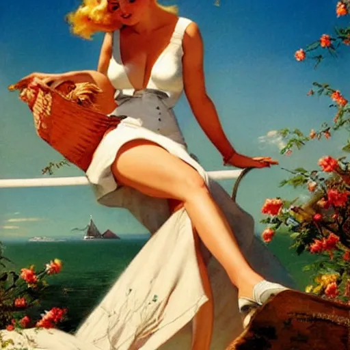 Prompt: Fresh Breeze by Gil Elvgren