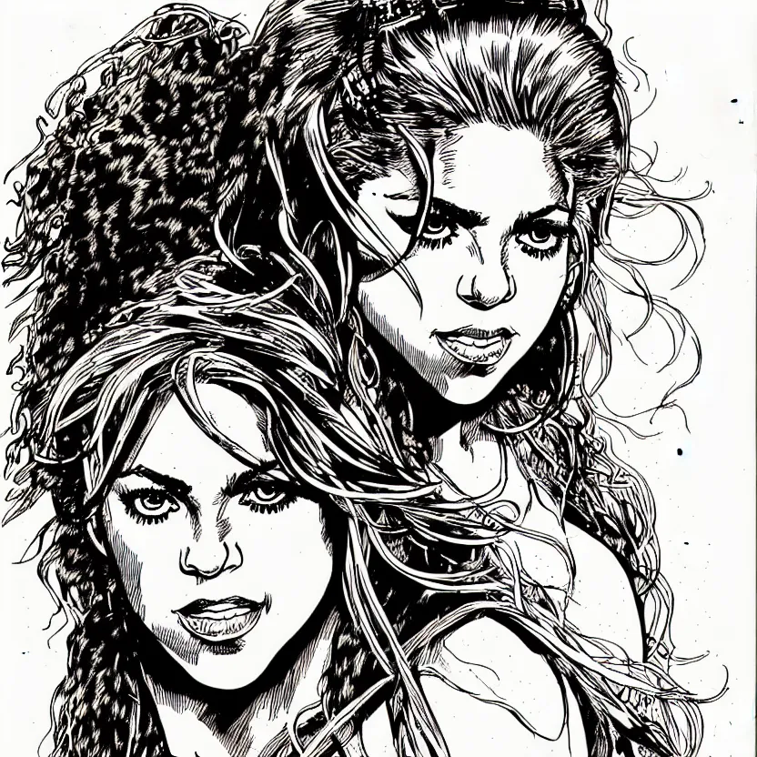Prompt: portrait of shakira in the style of marc silvestri pen and ink drawing, high detail