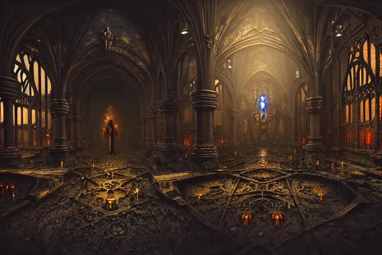 Image similar to steam necropolis, memento mori, gothic, neo - gothic, art nouveau, hyperdetailed copper patina medieval icon, stefan morrell, philippe druillet, ralph mcquarrie, concept art, steampunk, unreal engine, detailed intricate environment, octane render, moody atmospherics, volumetric lighting, ultrasharp, ominous, otherworldly