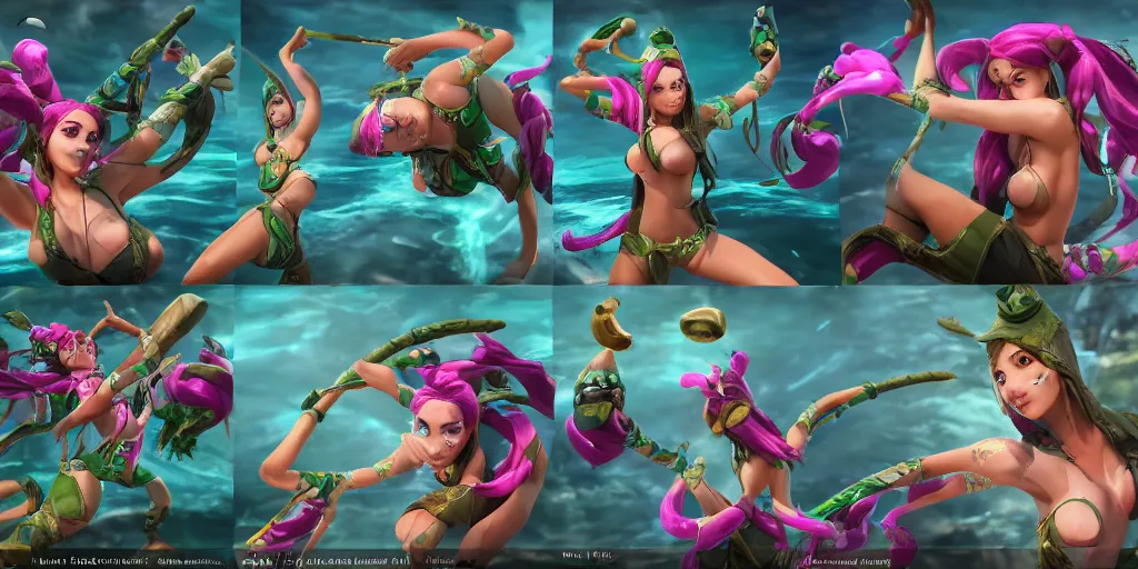 Prompt: beautiful character sheet of pool party Akali (wild rift), views from multiple angles. 3d render, octane render, realistic, highly detailed, 4k, trending on artstation, pixar, cgsociety, unreal engine 5, redshift render, trending on artstation, blender, behance, cg
