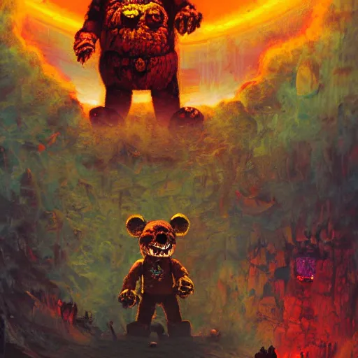 Prompt: freddy fazbear in hell by paul lehr and moebius