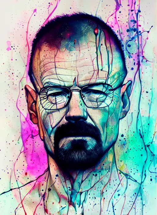 Image similar to walter white by agnes cecile, luminous design, pastel colours, ink drips, autumn lights