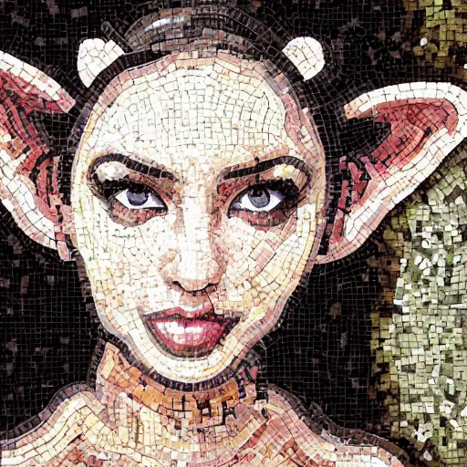 Image similar to portrait mosaic of a beautiful cute girl with robot ears and eyes, 4k, intricate details