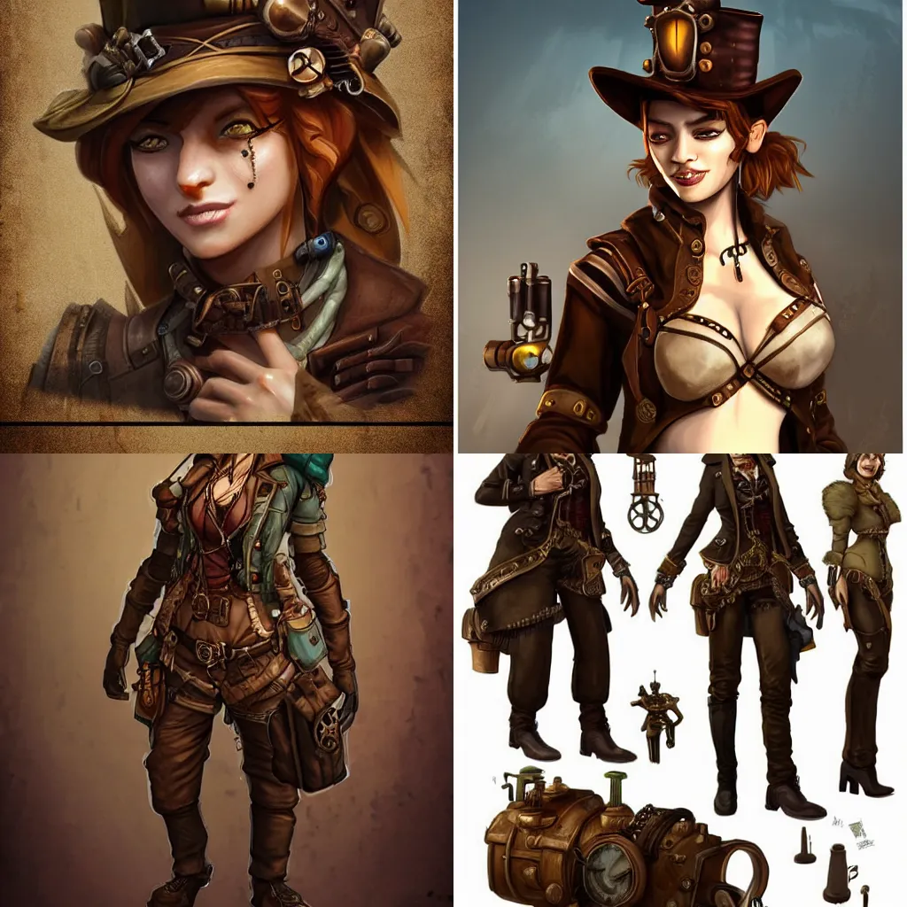 Prompt: steampunk adventurer, character art, trending on artstation