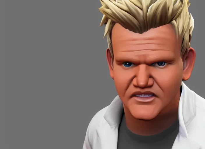 Image similar to 3 d model of gordon ramsay character in fighting game, stylized 3 d graphics, hdr, ultra graphics, ray tracing, 4 k image,'character selection screen '!!!