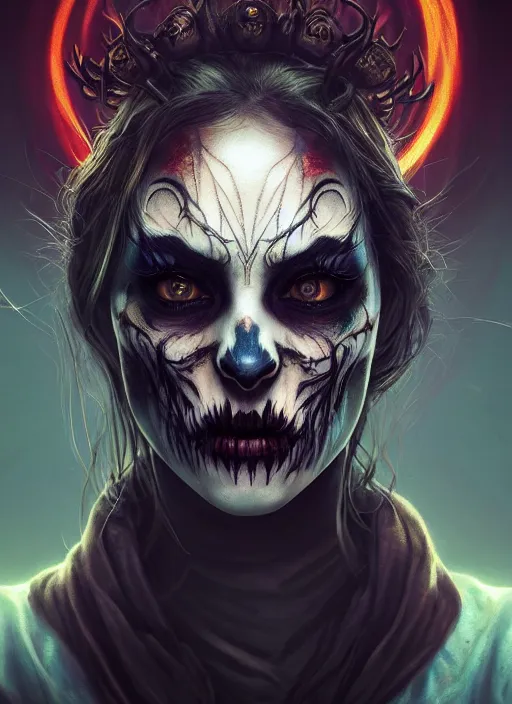 Prompt: full face tattoo epic portrait, undead revenant glowing eyes, elden ring, matte painting concept art, midjourney, beautifully backlit, swirly vibrant color lines, fantastically gaudy, cinematic aesthetic octane render, 8 k hd resolution, by ilya kuvshinov and darius zawadzki and zdizslaw beksinski