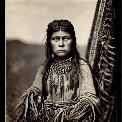 Prompt: vintage photo of a beautiful pictish princess by edward s curtis, photo journalism, photography, cinematic, national geographic photoshoot