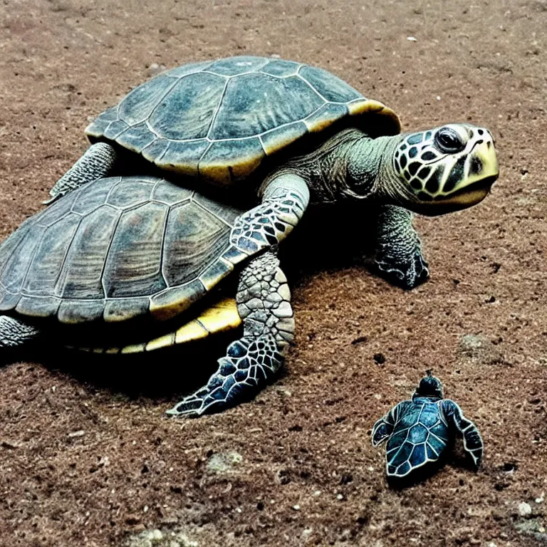 Prompt: a cool looking turtle with a mullet