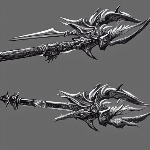 Prompt: concept art of celestial dragon blade weapon, blade design, fantasy blade, fantasy, behance, pinterest, deviantart, artstation, weapons concept art, design, rpg, weapon, detailed, digital art, incredible, digital painting