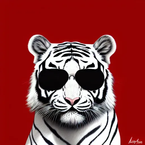 Prompt: white tiger wearing aviators, digital art, very detailed, artstation