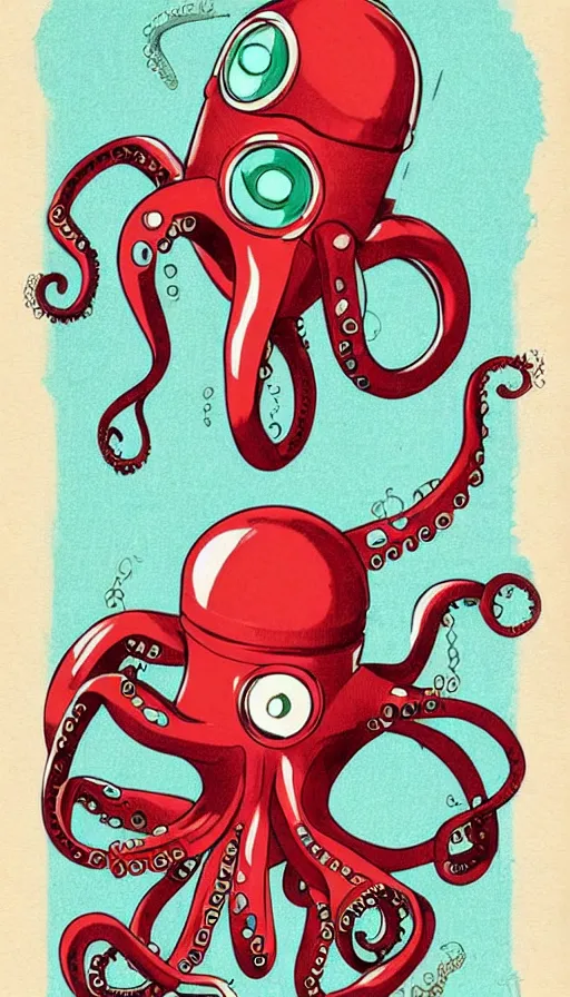 Image similar to 1 9 5 0 s retro future robot android octopus. muted colors. by john the baptist
