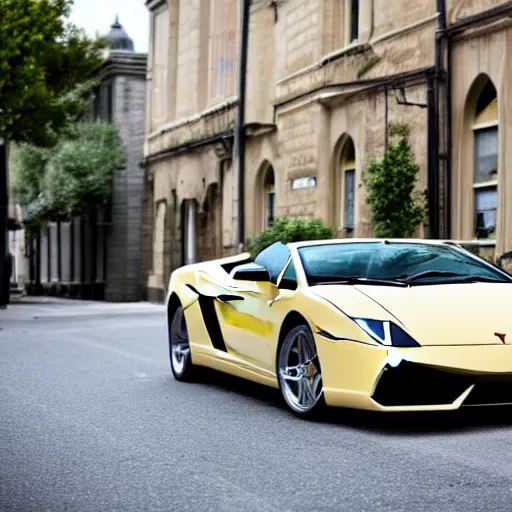 Prompt: A 1930s Lamborghini Gallardo parked on a street