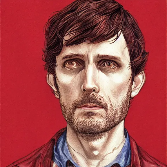 Image similar to will graham, dark, red, by martine johanna, golden ratio, environment, hyper detail, concept artbook