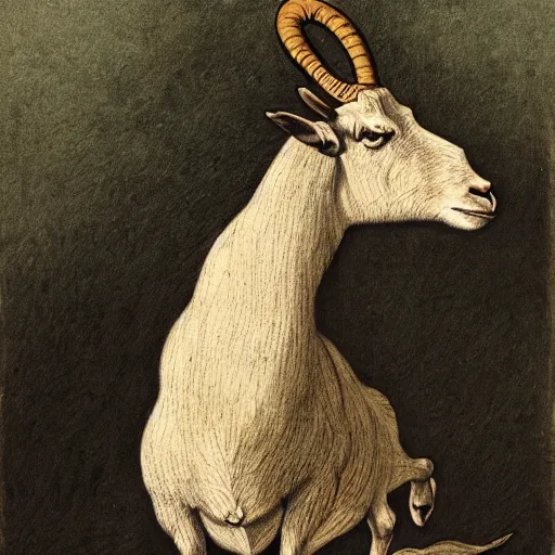 Prompt: a masterpiece illustration of a hellish goat