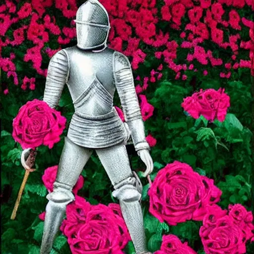 Prompt: a knight made out of roses