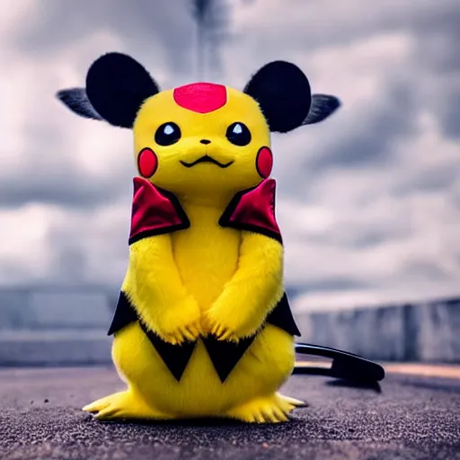 Prompt: a stunning photograph of a pikachu wearing a cape, 8 k hd, incredibly detailed, hd fur, cute mouse pokemon