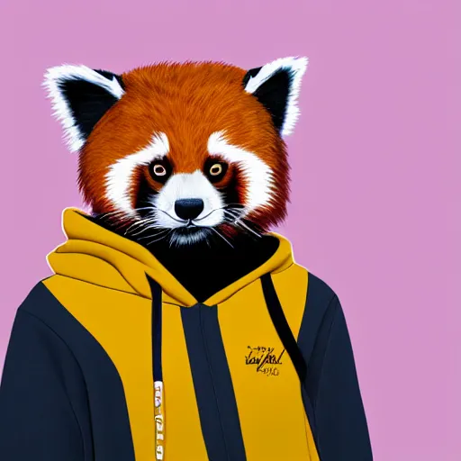 Prompt: beautiful portrait commission of a female furry anthro red panda wearing a yellow hoodie, trending on artstation, n -6