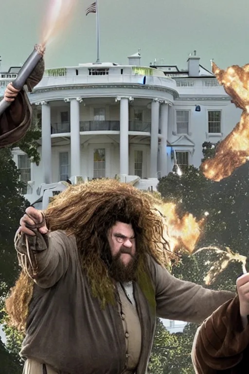 Prompt: hagrid blows up the white house