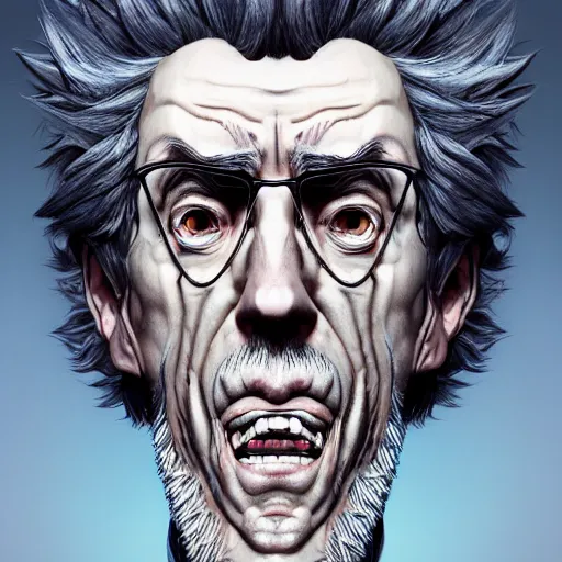 Prompt: 3 5 0 0 rick sanchez portrait by mc escher and james jean and katsuhiro otomo and erik jones, inspired by attack of titans anime, smooth face feature, intricate high details, sharp, ultradetailed, 3 d octane render