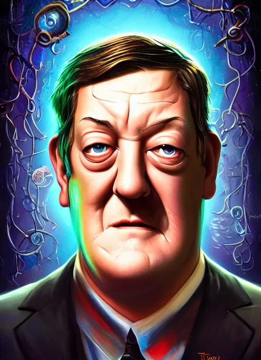 Image similar to lovecraftian portrait of stephen fry, pixar style, by tristan eaton stanley artgerm and tom bagshaw