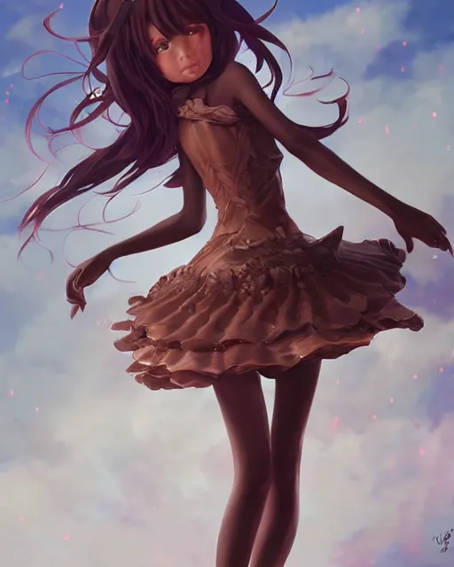 Image similar to a ( girl as personification of chocolate cupcake ), fantasy bakery, digital art by krenz cushart, laurie greasly, wlop, artgerm, intricate, highly detailed, sharp focus, smooth, epic composition, joyful, unreal engine