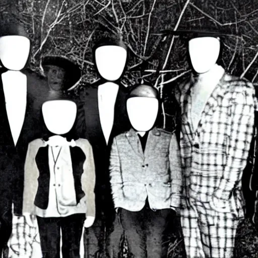 Image similar to rare photo of slendermen 1 9 8 7