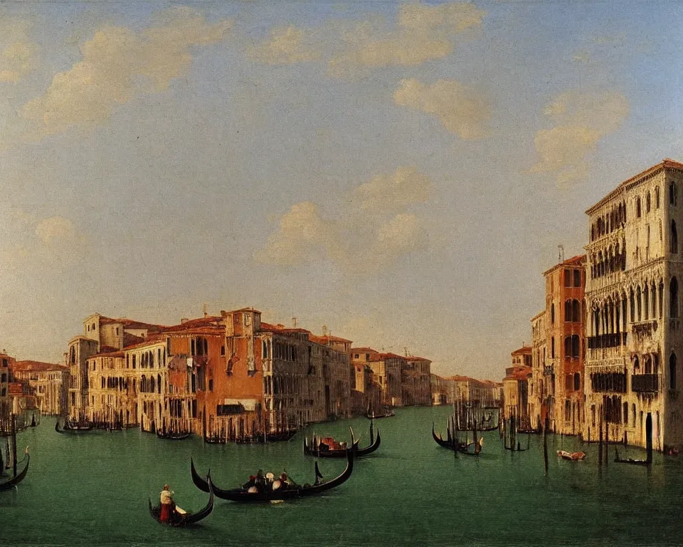 Prompt: an achingly beautiful oil painting of the grand canal in Venice by Raphael and Hopper.