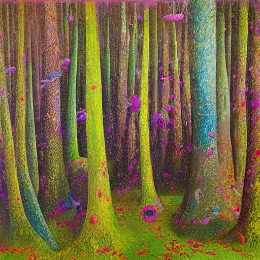 Image similar to fairy dust forest, oil and acrylic on canvas, surrealism, high detail