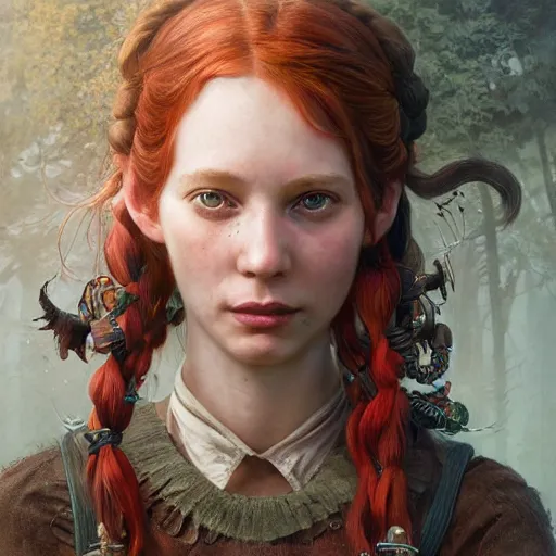 Image similar to pippi longstocking ultra realistic, concept art, intricate details, eerie, highly detailed, photorealistic, octane render, 8 k, unreal engine. art by artgerm and greg rutkowski and charlie bowater and magali villeneuve and alphonse mucha