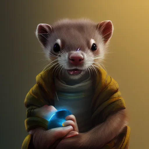 Prompt: A ferret is cuddling the time stone, hyperdetailed, artstation, cgsociety, 8k