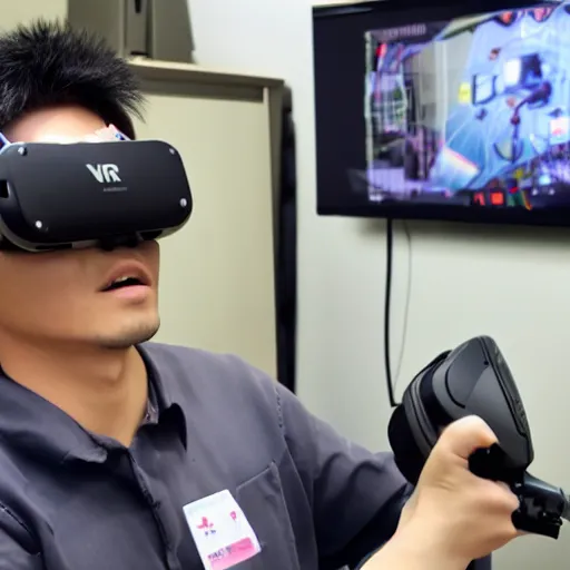 Image similar to chinese factory worker plays vr for the first time