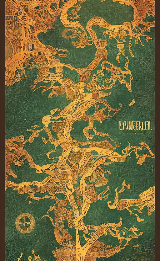 Prompt: a poster with a map on it, poster art by victo ngai, behance contest winner, environmental art, lovecraftian, intricate