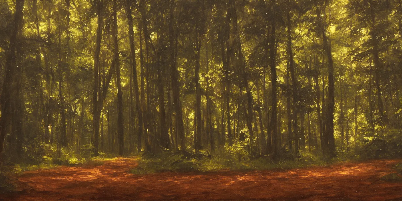 Image similar to The woods, cinematic lighting, detailed oil painting, hyperrealistic, 8k