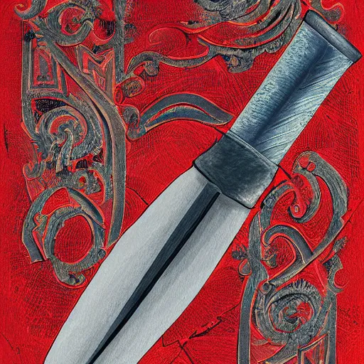 Image similar to high detailed matt painting of a ritual dagger with engravings on the blade, neutral background