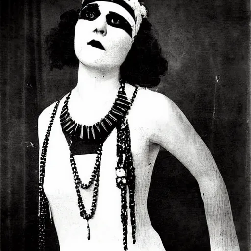 Prompt: Satanic States of America, alternate history, Goth flapper, 1920s, flapper, young woman