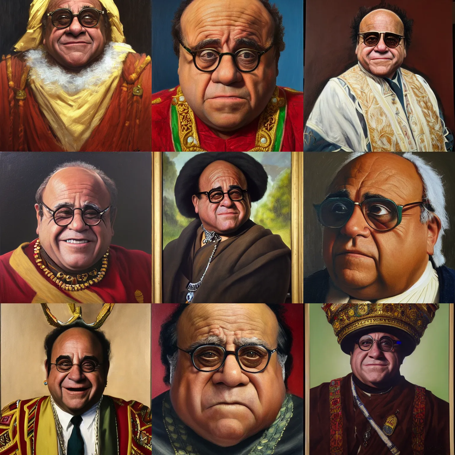 Prompt: facial portrait of danny devito as the emperor of ethiopia, 1 9 6 5. oil on canvas by william sidney mount, trending on artstation