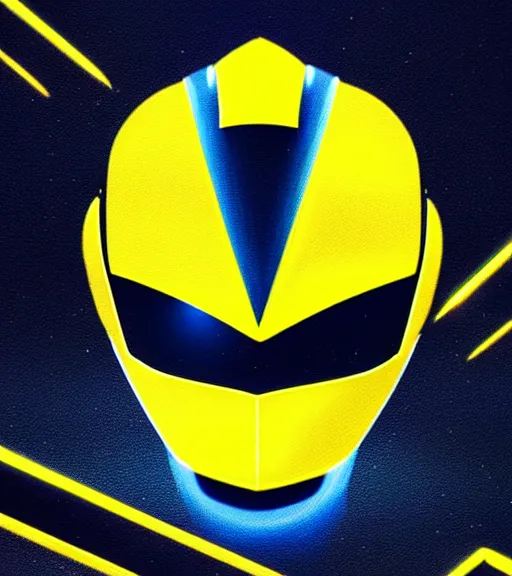 Prompt: symmetry!! yellow ranger, lightning - bolt - shaped helmet!!, hard edges, product render retro - futuristic poster scifi, lasers and neon circuits, yellow ranger, thunder, lightning element, intricate, elegant, highly detailed, digital painting, artstation, concept art, smooth, sharp focus, illustration, dreamlike, art by artgerm