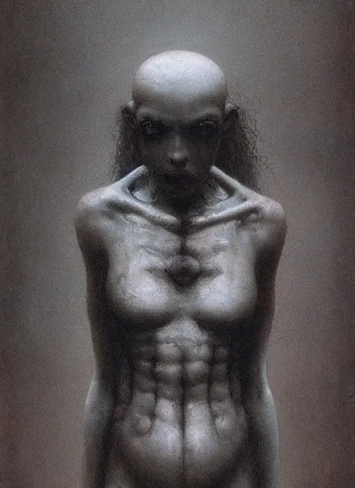 Prompt: bald barbarian black girl by Beksinski