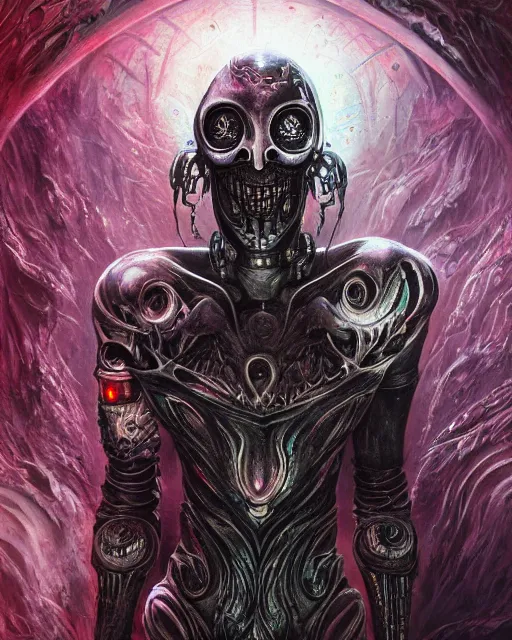 Prompt: cyborg black metal singer, by antonio j. manzanedo, giger, alex grey, android jones, wayne barlowe, philippe druillet, raymond swanland, cyril rolando, josephine wall, harumi hironaka, trending on artstation